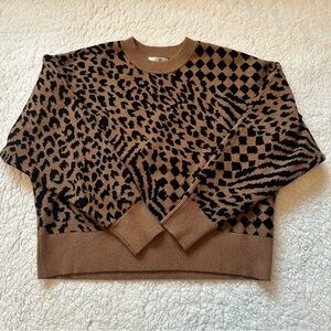 Amuse Society Cara Sweater Leopard/Checkered Print Size Small